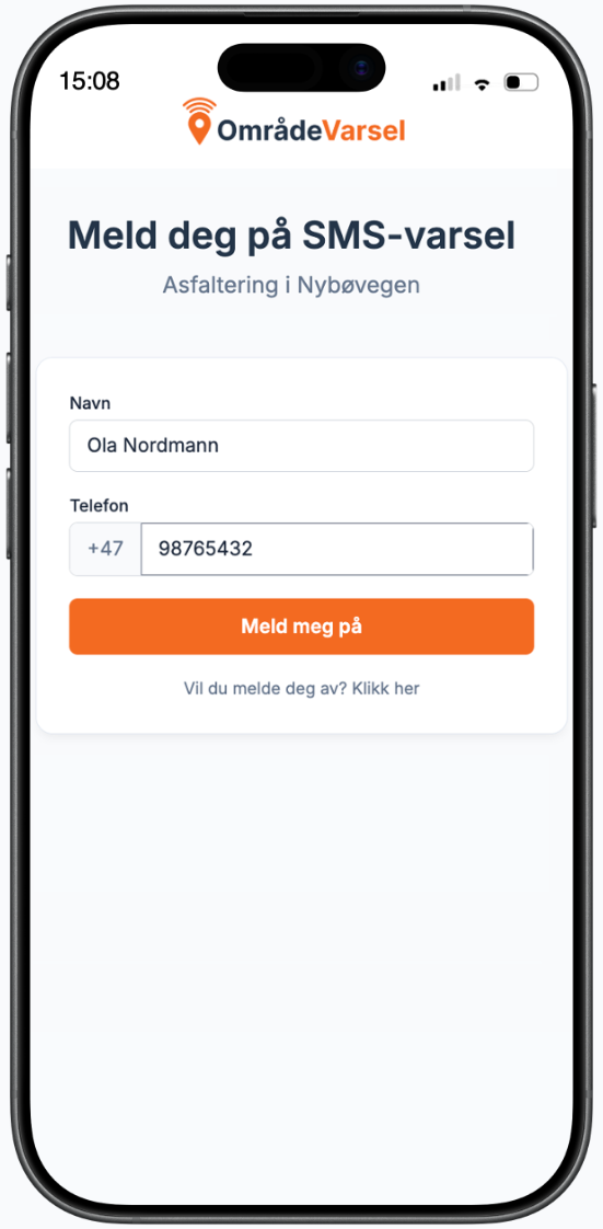 Berørte melder seg varsling via lenke